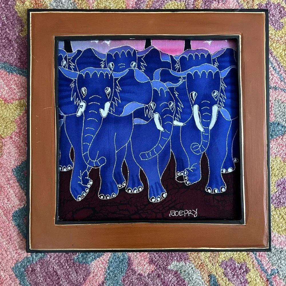 Contemporary Batik 90’s A Herd of Elephants 15.5" X 15.5" - Picture 1 of 16